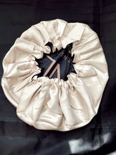 Load image into Gallery viewer, Satin Reversible Black &amp; Champagne Bonnet
